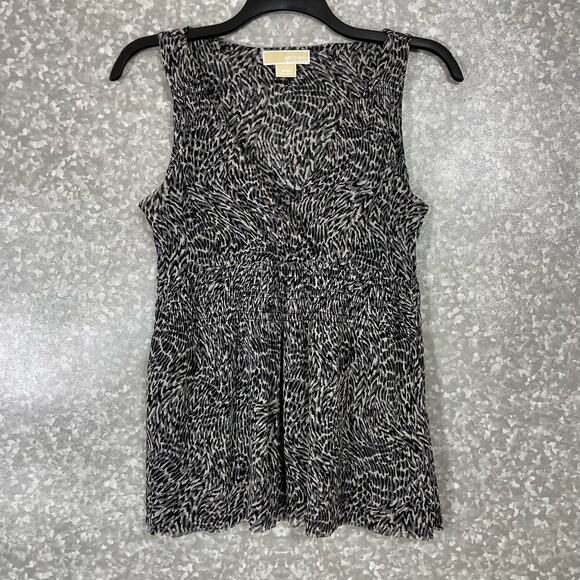 Michael Michael Kors Women's Black Y2K Leopard Print Babydoll Top - Size Medium - Picture 1 of 7